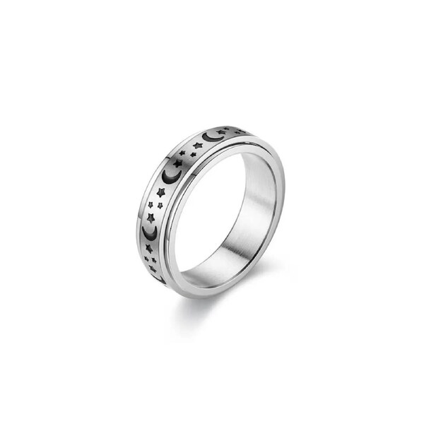 Anxiety Spinner Ring - Moons & Stars Size 9