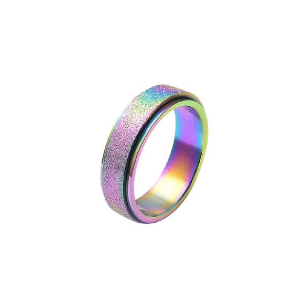 Anxiety Spinner Ring - Textured Rainbow Size 6