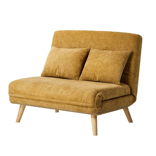 Oikiture Folding Sofa Lounge Single Bed Double Seat Chair Recliner Chaise Pillow Yellow Chenille