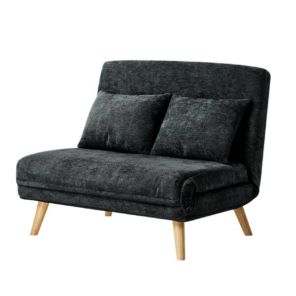 Oikiture Folding Sofa Lounge Single Bed Double Seat Chair Recliner Chaise Pillow Charcoal Chenille
