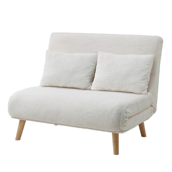 Oikiture Folding Sofa Lounge Single Bed Double Seat Chair Recliner Chaise Pillow White Sherpa