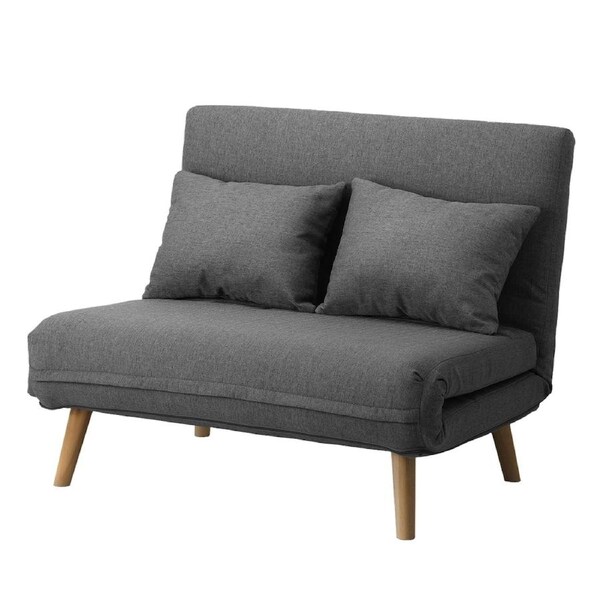 Oikiture Folding Sofa Lounge Single Bed Double Seat Chair Recliner Chaise Pillow Grey Linen