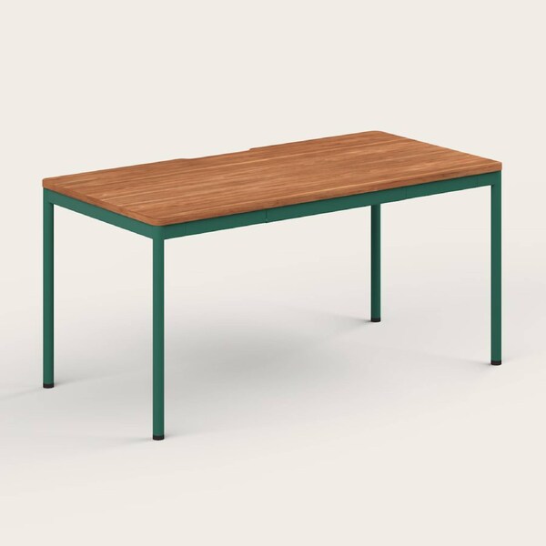 RECESS Everyday Desk, Modern Minimalist Home Office Desk - Walnut Tabletop Small Walnut Top | Forest Green Legs & Frame