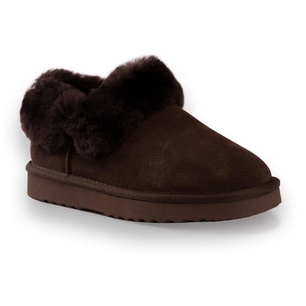 AUS WOOLI UGG Unisex Coogee Sheepskin Wool Ankle Slippers In Chocolate AU WOMEN 7/AU MEN 5
