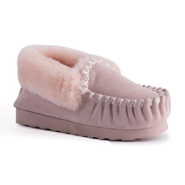 AUS WOOLI Hand Stitched Womens Sheepskin Moccasin - Pale Pink AU WOMEN 7/AU MEN 5 / PALE PINK