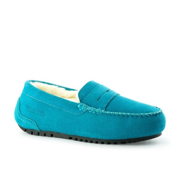 AUS WOOLI Womens Byronbay Cosy Moccasin - Blue AU WOMEN 6/AU MEN 4