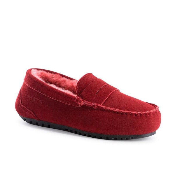 AUS WOOLI Womens Byronbay Cosy Moccasin - Red AU WOMEN 6/AU MEN 4