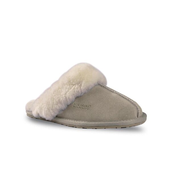 AUS WOOLI UGG Unisex Shelley Sheepskin Wool Slippers In Light Grey AU WOMEN 9/AU MEN 7