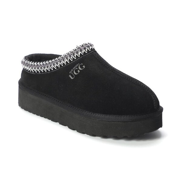 AUS WOOLI UGG Mentone Sheepskin Wool Ankle Braid Platform Slippers In Black AU WOMEN 10/AU MEN 8