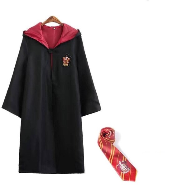 Kids Adults Wizard Costume Magic Robe & Tie Book Week Halloween Cosplay - Red S