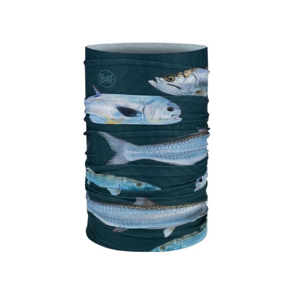 Buff Coolnet UV Neckwear Fish Pattern UPF 50 Lightweight Saltwater Night Blue