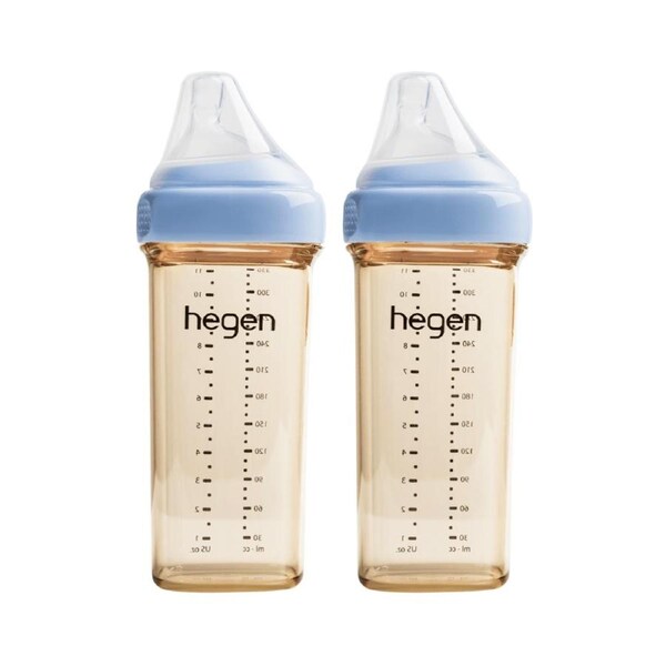 Hegen PCTO™ 330ml Feeding Bottle PPSU, 2-Pack with 2 x Fast Flow Teat Blue