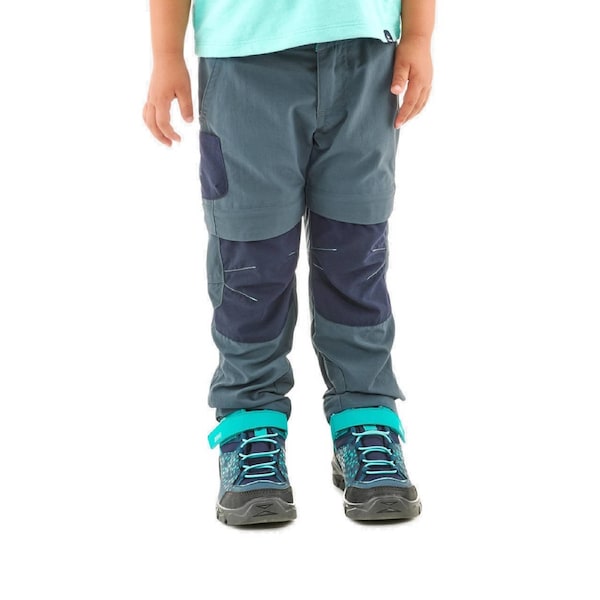 Quechua Kids' Convertible Hiking Trousers Mh500 Grey/Blue 113-122cm 5-6Y / White/Blue