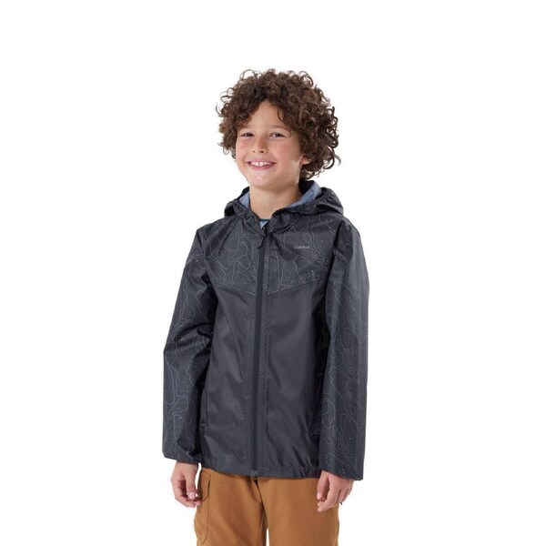 Quechua Waterproof Hiking Jacket Mh100 Zip Child 7 15 Years 14-15 Years/161-172 cm / Black/Grey