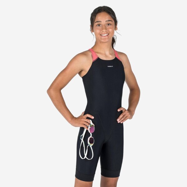 Decathlon Teen Girls’ 1 Piece Swimsuit Shorty Kamyleon Black 10-11 Years / 141-148 cm / Black/Pink
