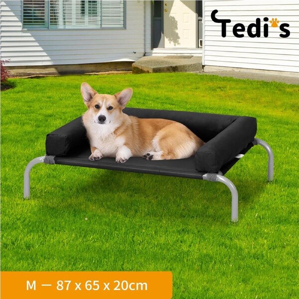 Tedi's Pet Elevated Dog Bed with Removable Bolsters in Black M--87cm x 65cm x 20cm