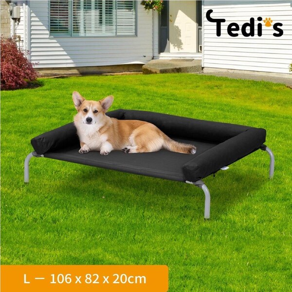 Tedi's Pet Elevated Dog Bed with Removable Bolsters in Black L--106cm x 82cm x 20cm