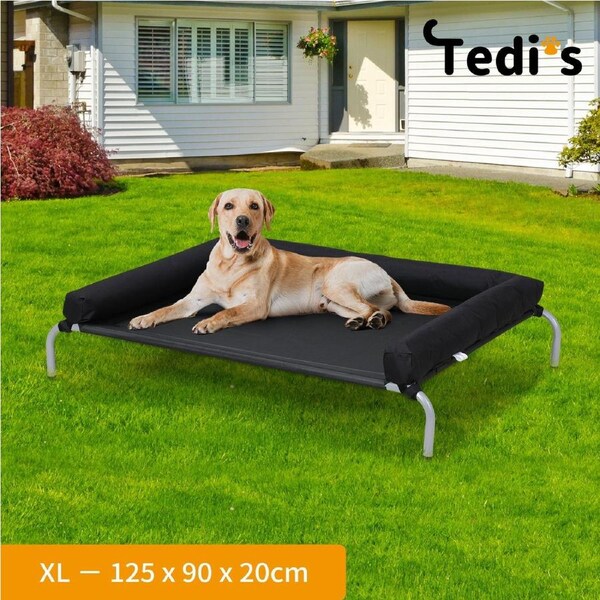 Tedi's Pet Elevated Dog Bed with Removable Bolsters in Black XL--125cm x 90cm x 20cm