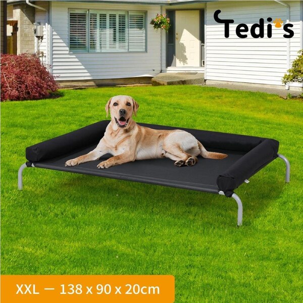 Tedi's Pet Elevated Dog Bed with Removable Bolsters in Black XXL--138cm x 90cm x 20cm