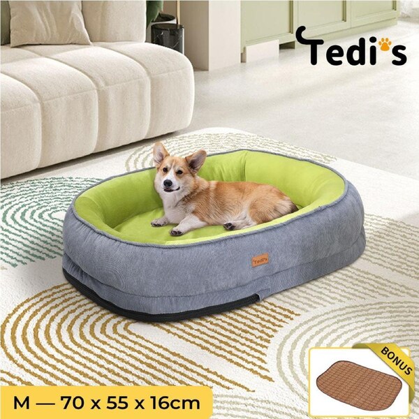 Tedi’s Orthopedic Dog Bed with Rattan Mat in Grey M--70cm x 55cm x 16cm