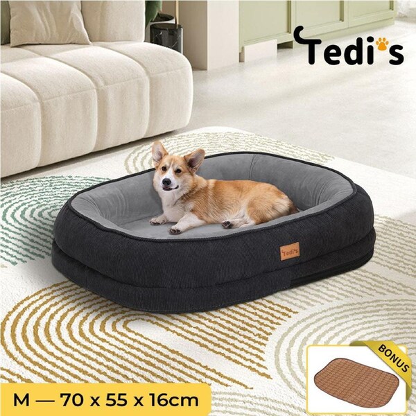 Tedi’s Orthopedic Dog Bed with Rattan Mat M--70cm x 55cm x 16cm