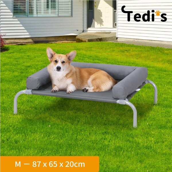 Tedi's Pet Elevated Dog Bed with Removable Bolsters in Grey M--87cm x 65cm x 20cm