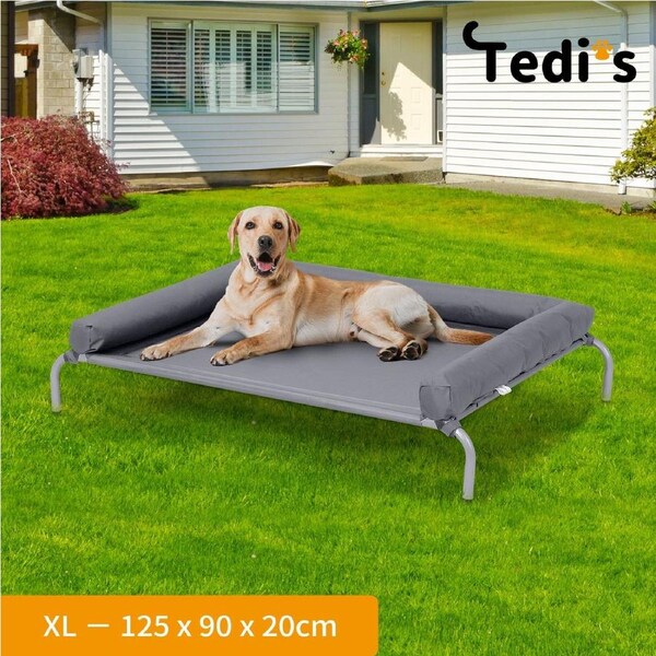 Tedi's Pet Elevated Dog Bed with Removable Bolsters in Grey XL--125cm x 90cm x 20cm