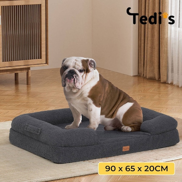 Tedi's Orthopedic Dog Calming Bed in Dark Grey L-90cm x 65cm x 20cm