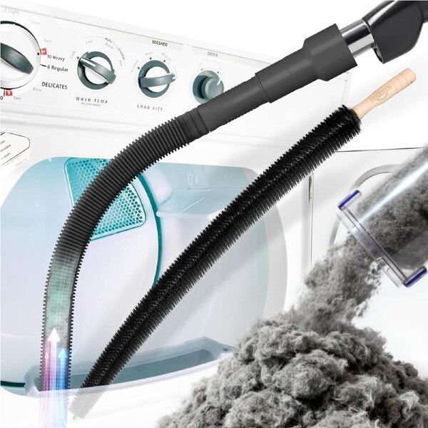 2 Pieces Dryer Vent Cleaner Kit, Dryer Lint Vacuum Attachment and Flexible Dryer Lint Brush, Dryer Vent Vacuum Hose Attachment Black