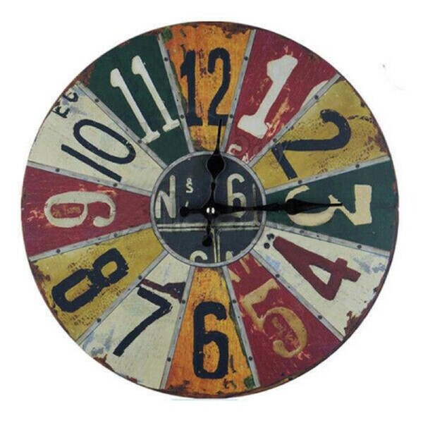 Salesbay Large Metal and Wooden Industrial French Provincial Antique Round Wall Clock AS00161