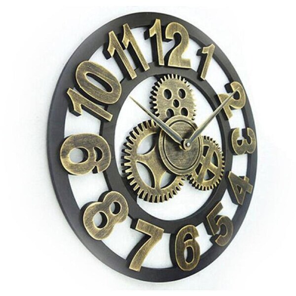 Salesbay Large Metal and Wooden Industrial French Provincial Antique Round Wall Clock AS00151-A-40