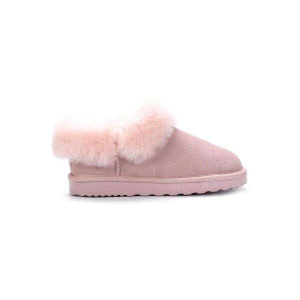 AUS WOOLI UGG Unisex Coogee Sheepskin Wool Ankle Slippers In Pale Pink AU WOMEN 9/AU MEN 7