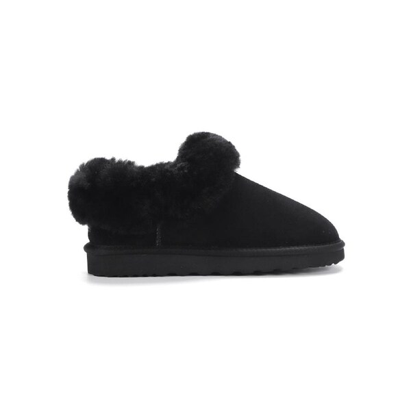 AUS WOOLI UGG Unisex Coogee Sheepskin Wool Ankle Slippers In Black AU WOMEN 10/AU MEN 8