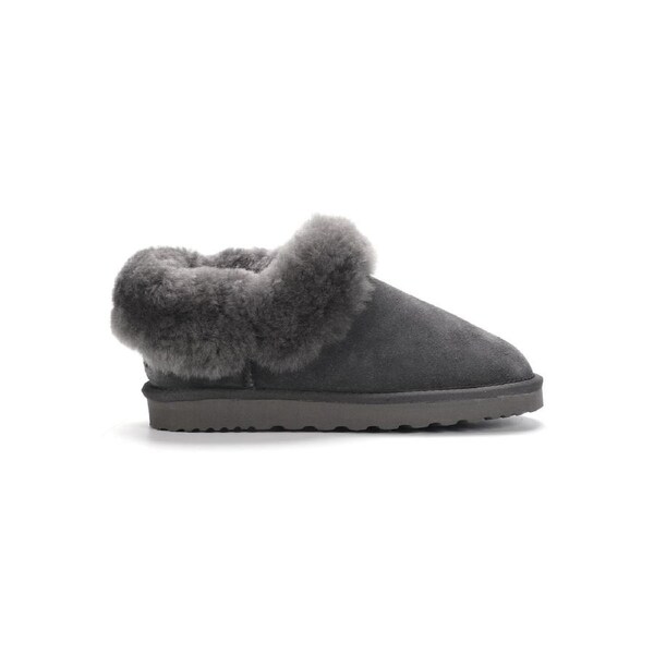 AUS WOOLI UGG Unisex Coogee Sheepskin Wool Ankle Slippers In Grey AU WOMEN 5/AU MEN 3