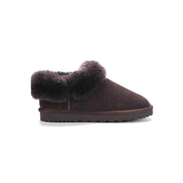 AUS WOOLI UGG Unisex Coogee Sheepskin Wool Ankle Slippers In Chocolate AU WOMEN 9/AU MEN 7