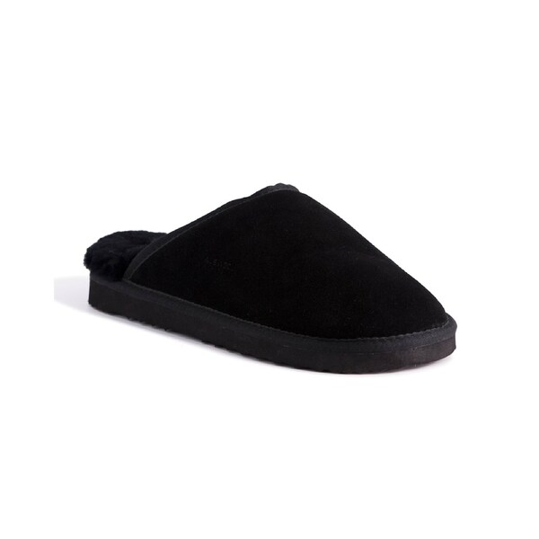 AUS WOOLI UGG Unisex Manly Sheepskin Wool Slippers In Black AU WOMEN 14/AU MEN 12