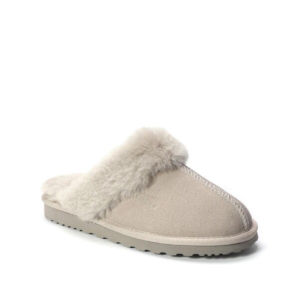 AUS WOOLI UGG Unisex Sydney Sheepskin Wool Slippers In Light Grey AU WOMEN 10/AU MEN 8