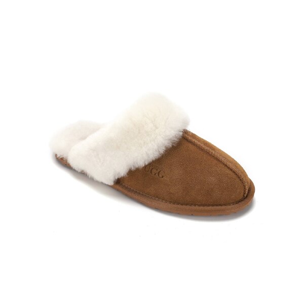 AUS WOOLI UGG Unisex Shelley Sheepskin Wool Slippers In Chestnut/Tan AU WOMEN 10/AU MEN 8