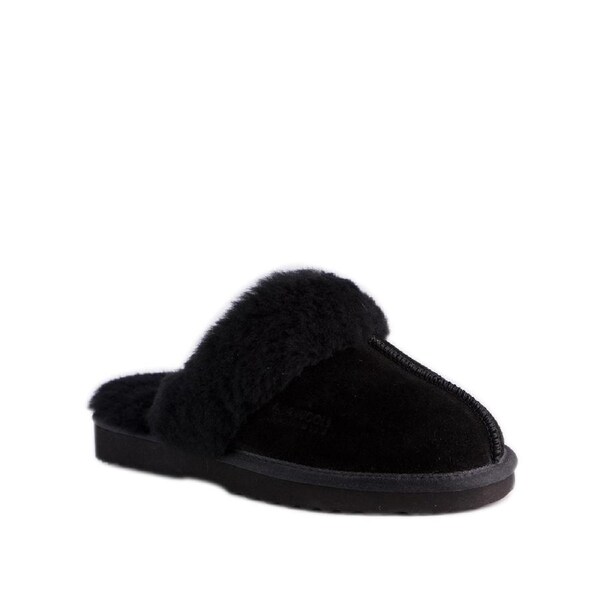AUS WOOLI UGG Unisex Sydney Sheepskin Wool Slippers In Black AU WOMEN 7/AU MEN 5