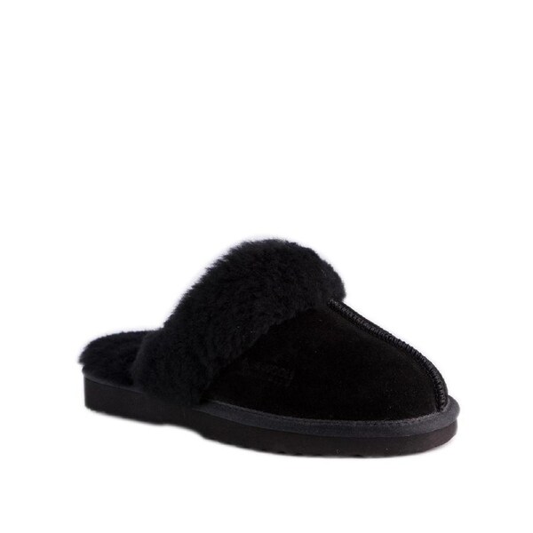 AUS WOOLI UGG Unisex Sydney Sheepskin Wool Slippers In Black AU WOMEN 10/AU MEN 8