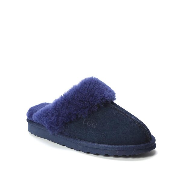 AUS WOOLI UGG Unisex Sydney Sheepskin Wool Slippers In Navy AU WOMEN 10/AU MEN 8