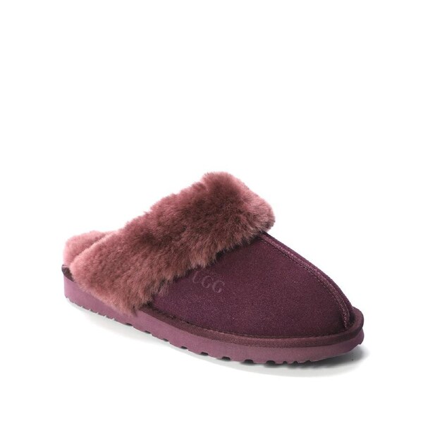 AUS WOOLI UGG Unisex Sydney Sheepskin Wool Slippers In Plum AU WOMEN 9/AU MEN 7