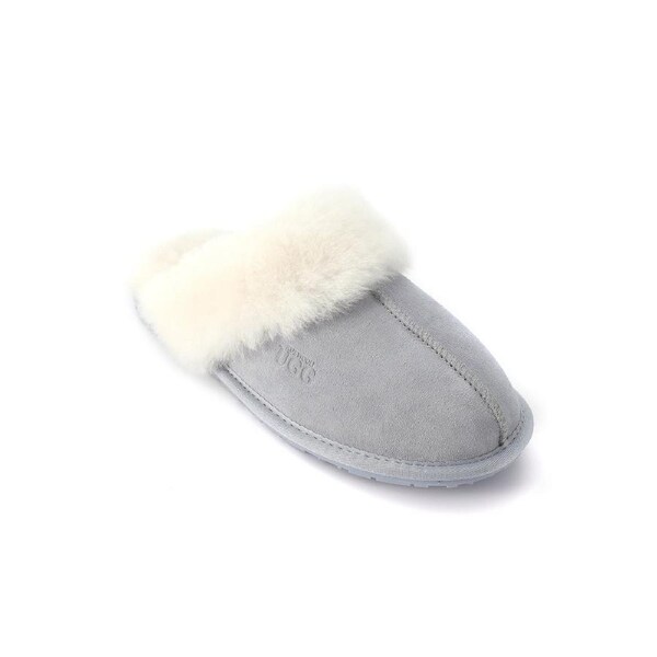 AUS WOOLI UGG Unisex Shelley Sheepskin Wool Slippers In Blue AU WOMEN 9/AU MEN 7