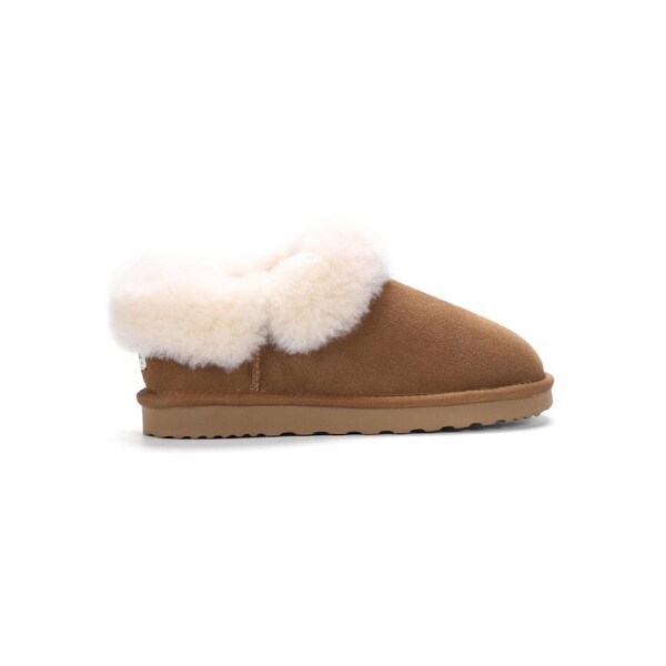 AUS WOOLI UGG Unisex Coogee Sheepskin Wool Ankle Slippers In Tan AU WOMEN 10/AU MEN 8