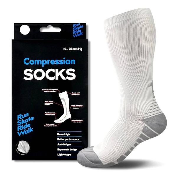 Compression Socks Stockings Copper Medical Running Anti Fatigue Travel Unisex AU S/M / White