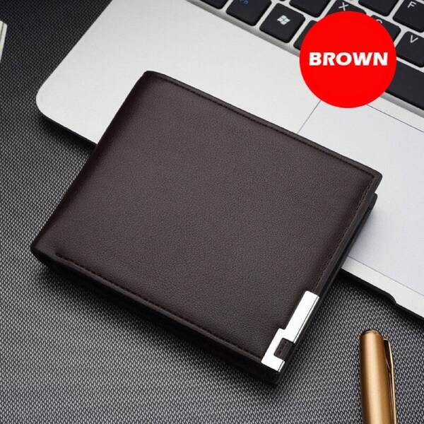 Mens PU Leather Wallet Coin Purse Wallet Multiple Card Slots Brown