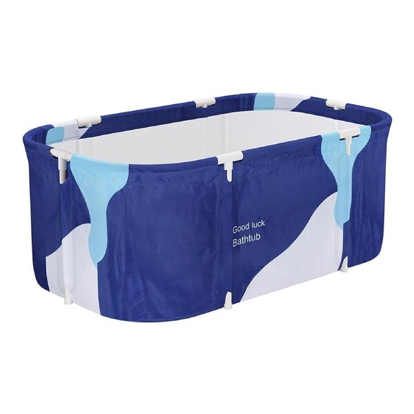 Weisshorn Foldable Bathtub PVC Spa Bucket Inflatable Cushion Blue & Navy Blue Model 2 -114x62x46cm