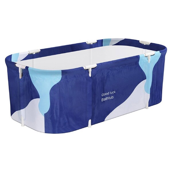 Weisshorn Foldable Bathtub PVC Spa Bucket Inflatable Cushion Blue & Navy Blue Model 2 -134x65x46cm