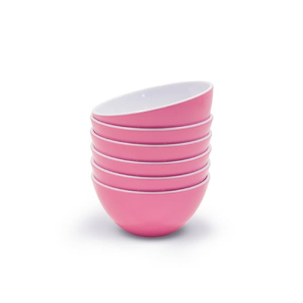 14.5CM Melamine Bowls Set, Melamine Cereal/Soup/Salad Bowls, Set of 6 6PCS Pink