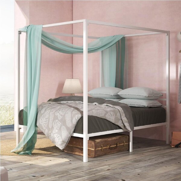 Zinus Canopy Queen Double Single Size Bed Frame Metal Platform- White King Single